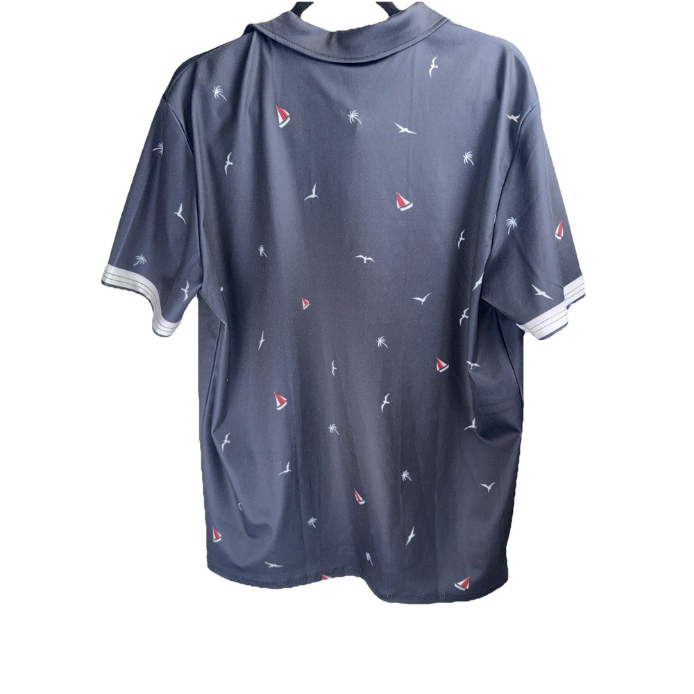 Men's short sleeved polo shirt summer fashion printed sports T-shirt, navy blue - Picture 6 of 8